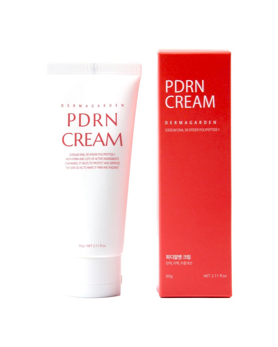 Dermagarden PDRN Cream moisturizer with red box packaging, featuring salmon-derived PDRN and peptides for skin repair, hydration, and elasticity.